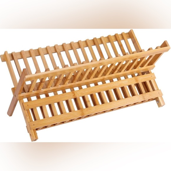 2 Tier Bamboo Dish Drying Rack Collapsible Plate Cutlery Holder Kitchen - Picture 4 of 10